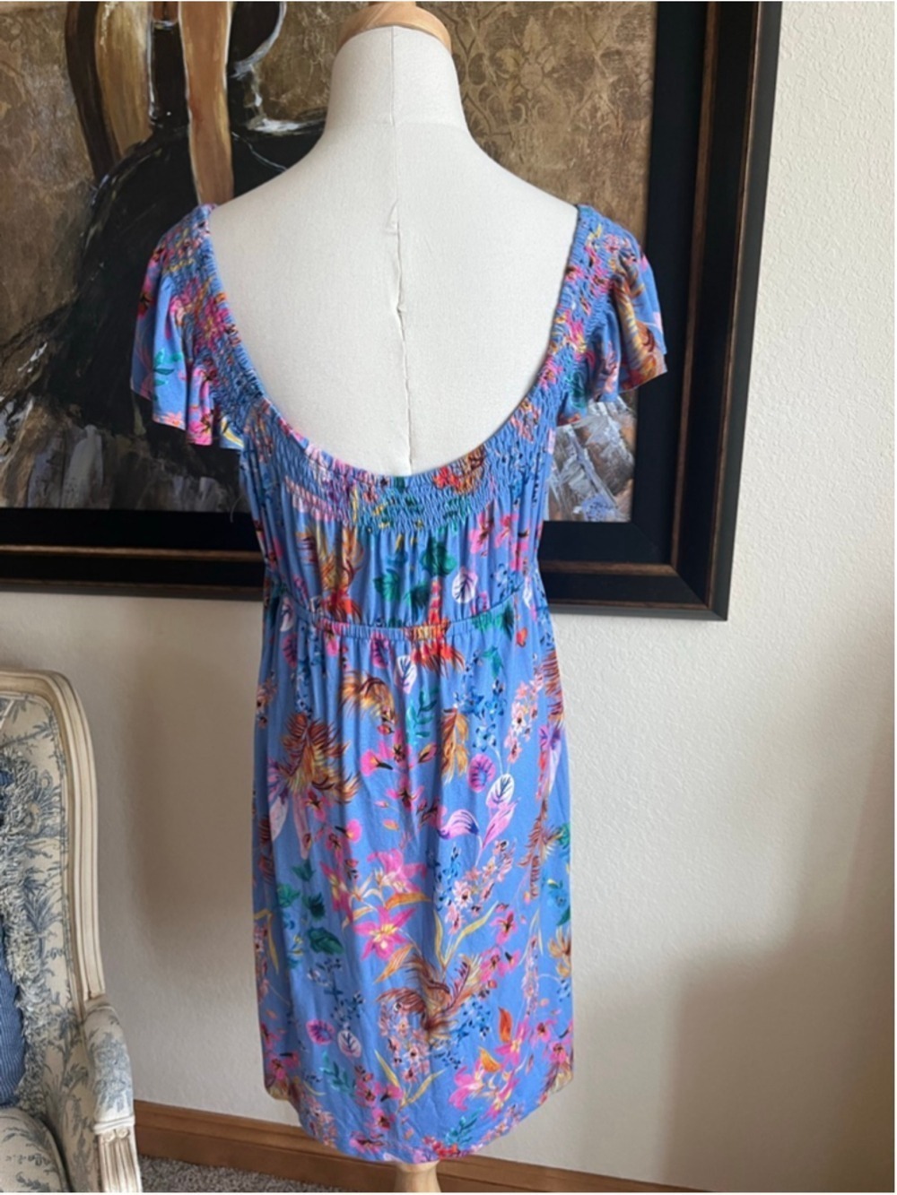 Women's Soma Blue Floral Mini Dress L - Picture 4 of 6